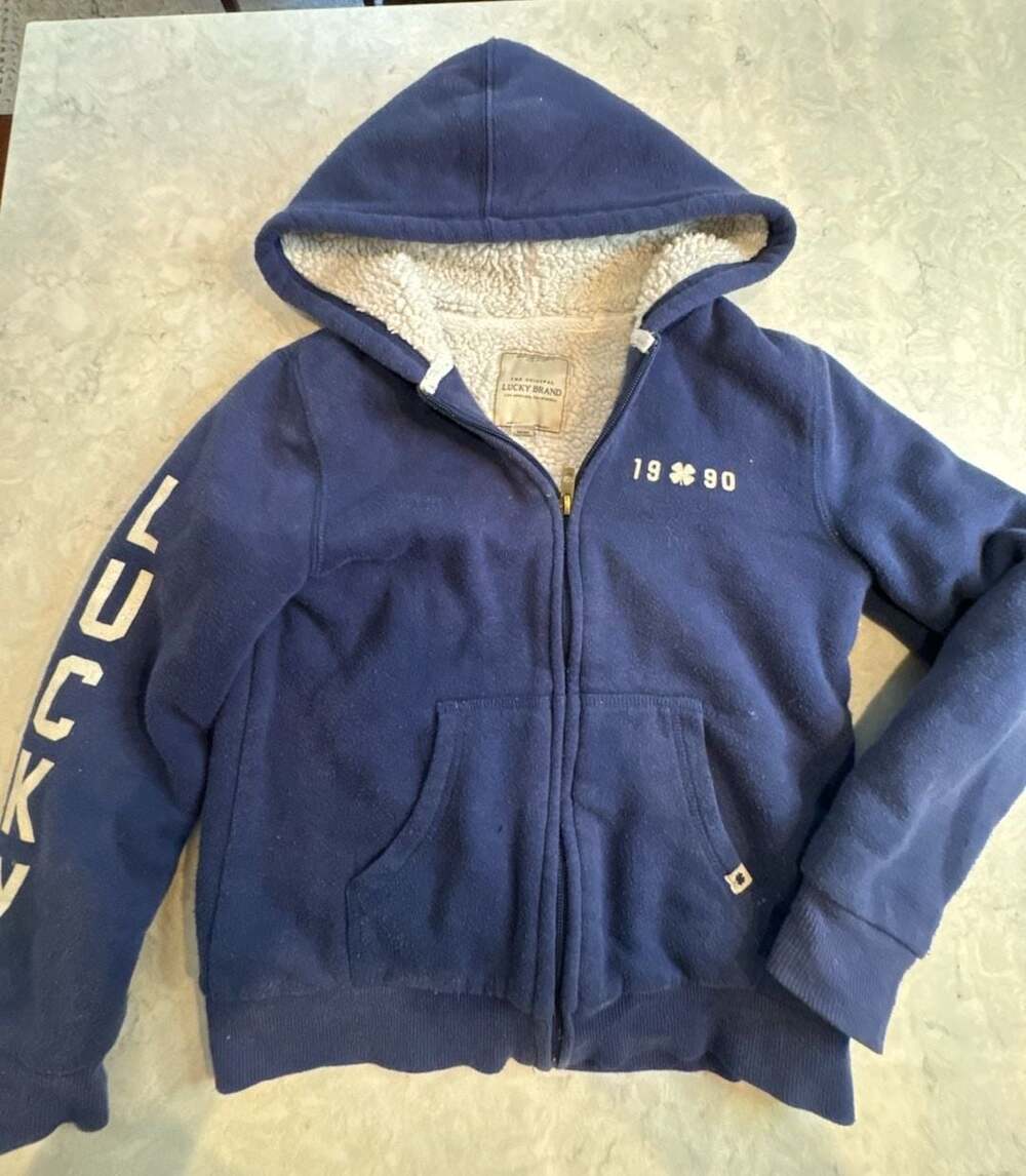 Lucky Brand Sherpa Lined Full Zip Hoodie Size 7/8 Blue